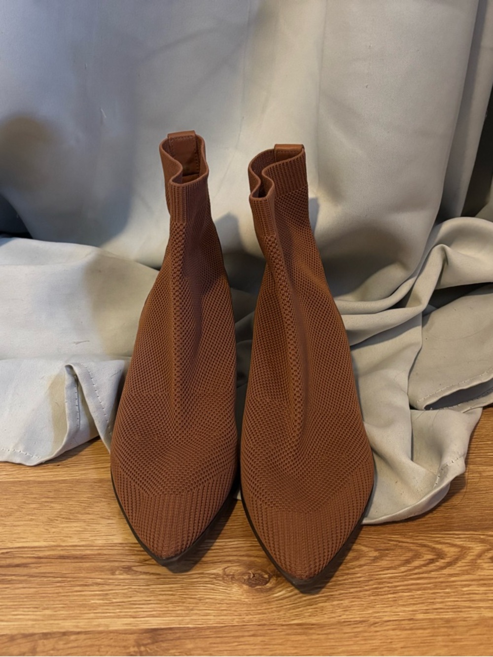Everlane Brown Knit Pointed-Toe Sock Booties